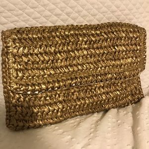 H&M Gold straw clutch with chain detailing!